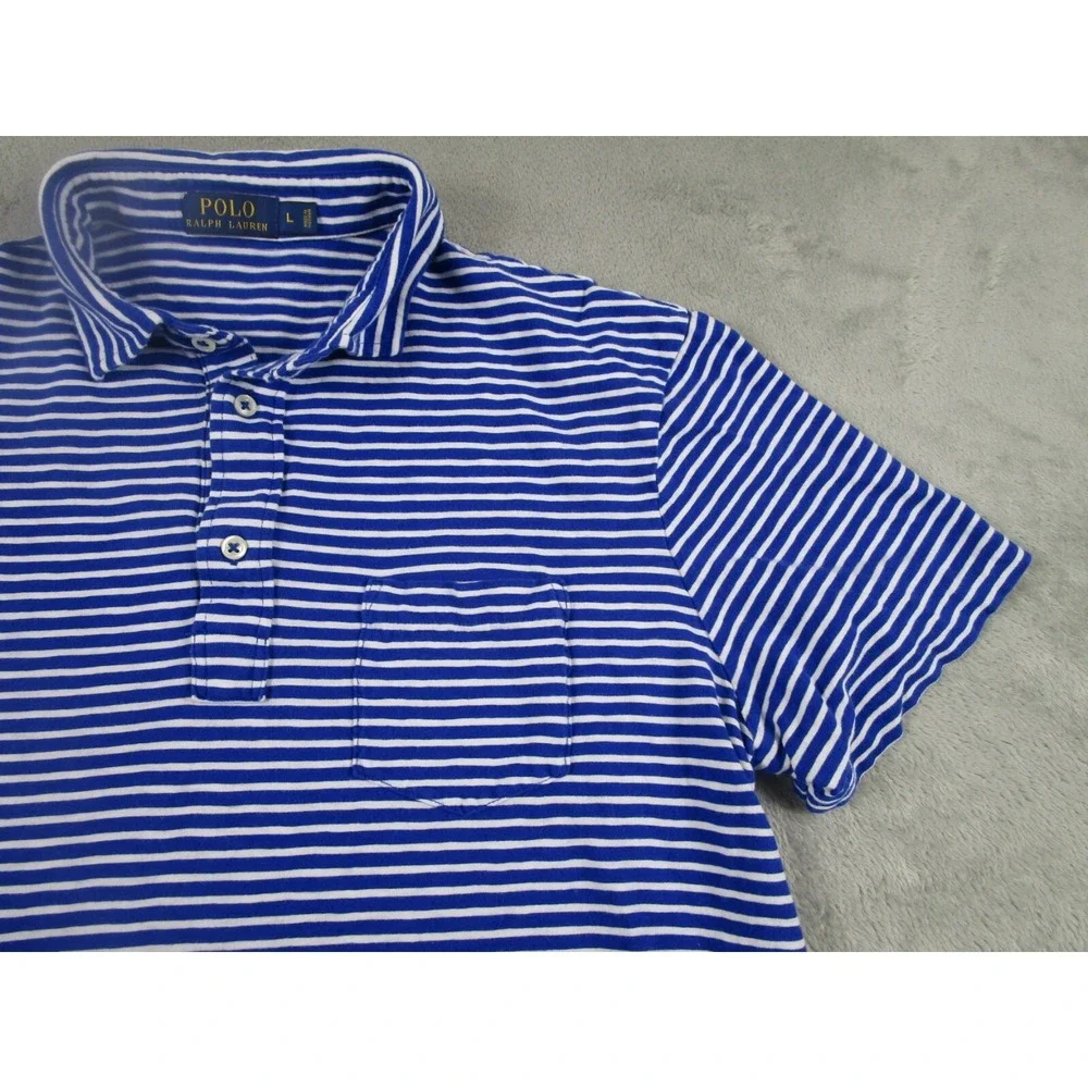 Polo Ralph Lauren‎ Shirt Mens Large Blue Striped Nautical Casual Preppy